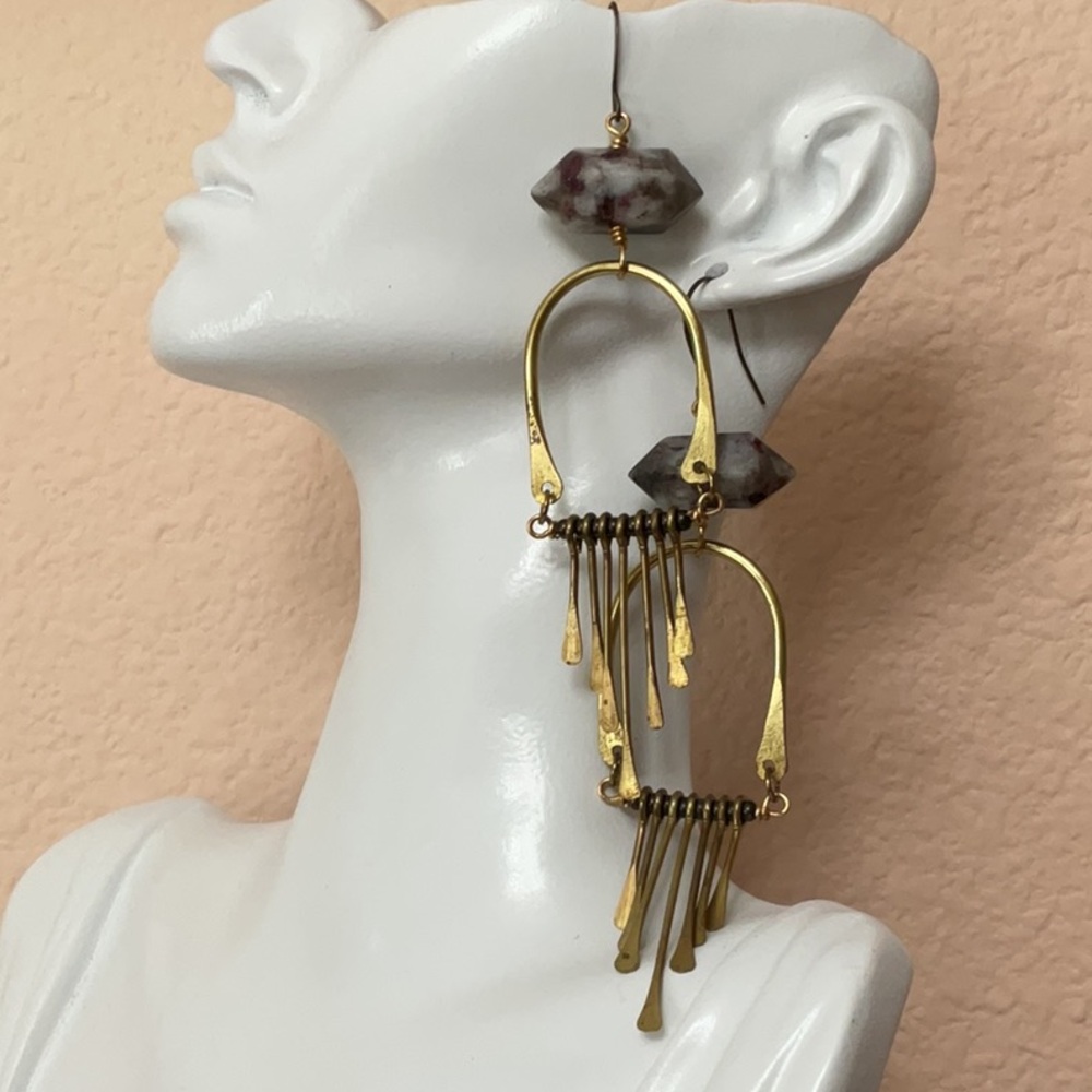 Handcrafted Brass and Natural Polish Smokey Quartz Earrings